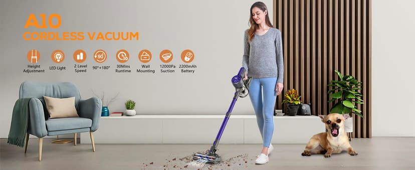 Vacuum Cleaners for Home, Cordless Vacuum Cleaner Powerful Suction with 80000 RPM, Up to 40mins Runtime, Rechargeable, Wall-Mounted, Tangle-Resistant Stick Vacuum for Carpet, Hard Floors