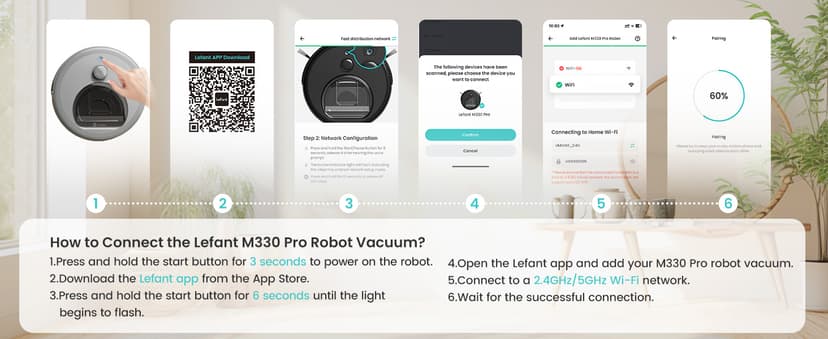 Lefant LiDAR Robot Vacuum and Mop, Upgraded 190° PSD Obstacle Avoidance, 5000Pa Strong Suction, Multi-Floor Mapping, 150 Mins Runtime, WiFi/Alexa/APP/Watch, Pet Hair & Carpets, M330 Pro Grey