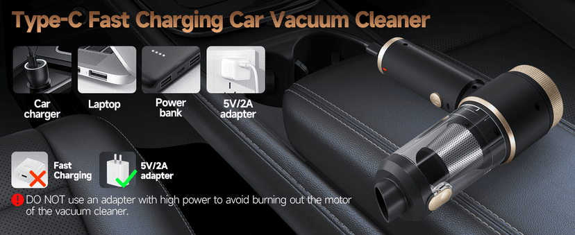 Car Vacuum Portable Cordless, Hand Vacuum with 16000PA High Power, 7 in 1 Mini Car Vacuum Cleaner with One-Click Empty, Dual Hepa Filter, LED Light, Type-C Charging Small Handheld Vac
