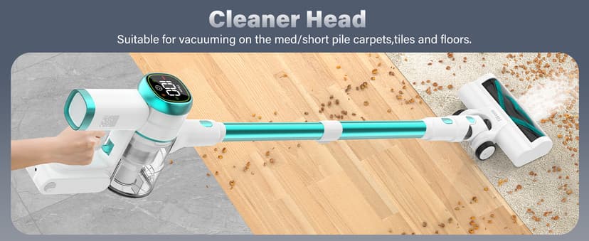 Tikom V500 Cordless Vacuum Cleaner for Home, 40000Pa/450W Stick Vacuum with LED Touch Screen, Charging Wall Dock, Anti-Tangle, Lightweight Handheld Vacuum for Pet Hair, Hard Floor, Carpet, Blue