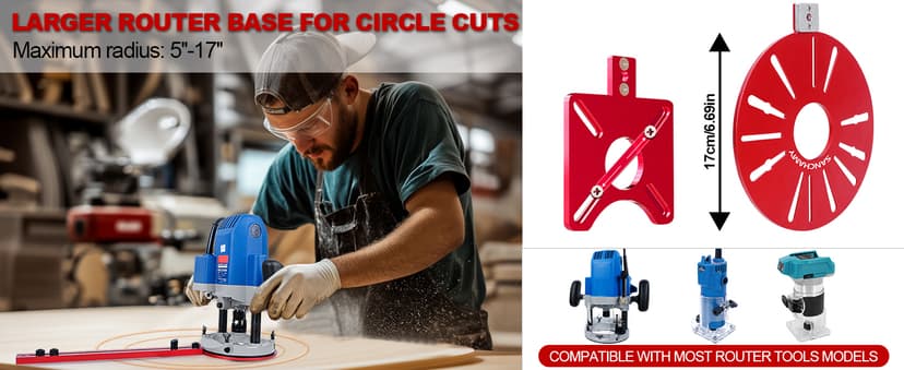 5 In 1 Router Circle Cutting Jig For Cutting/Routing Circle,Aluminum Router Milling Groove Bracket for Straight Or Cylindrical Edges,Adjustable Router Jig and Guide for Woodworking Edging Projects