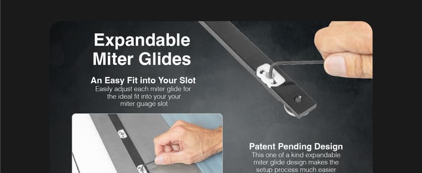 Fulton Miter Gauge 2000 SE HDF NoPlay Expandable Glides Steel Miter Bar for 3/4 x 3/8 Inches, Miter Slot UHMW Slick Base Pad, Protractor Style Head 13 Positive Stops, Aluminum Dual 45 Degree