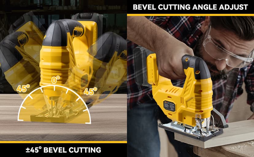 Cordless Jig Saw for De-Walt 20V Battery, 7 Speed Variable Up to 3200RPM, LED Light, 45° Bevel Cuts, 3 Orbital Motions, with Jig Saw Blade for Straight/Curve/Circle Cutting(Battery Not Include)