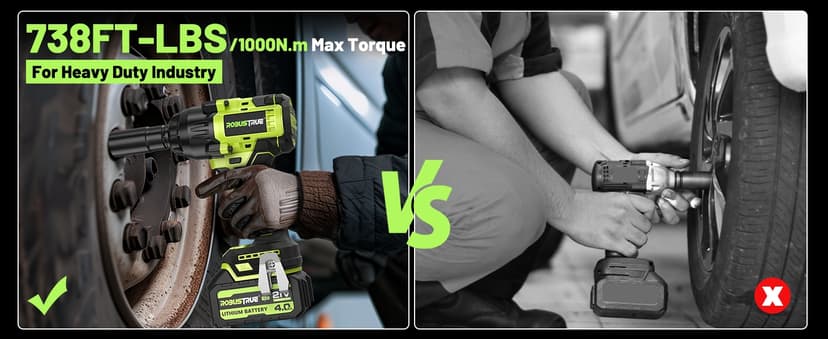 Cordless Impact Wrench 738ft-lbs (1000N.m), High Torque Brushless 1/2 Impact Gun, 2 x4.0Ah Battery 21V Max, Fast Charger, 4 Sockets, Impact Wrench for Home Car Tires Truck Mover