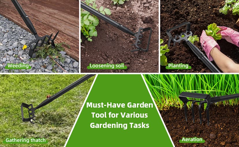 Weeding Hoe Garden Tool, 2 in 1 Stirrup Hoe and Cultivator with 62 inch Adjustable Long Handle, Heavy Duty Metal Garden Action Scuffle Hoes for Efficient Weeding Soil Aeration Small Weeder Tool