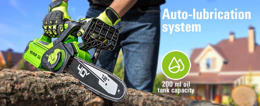 Greenworks 40V 12" Cordless Compact Chainsaw (Great For Storm Clean-Up, Pruning, and Camping), 2.0Ah Battery and Charger Included