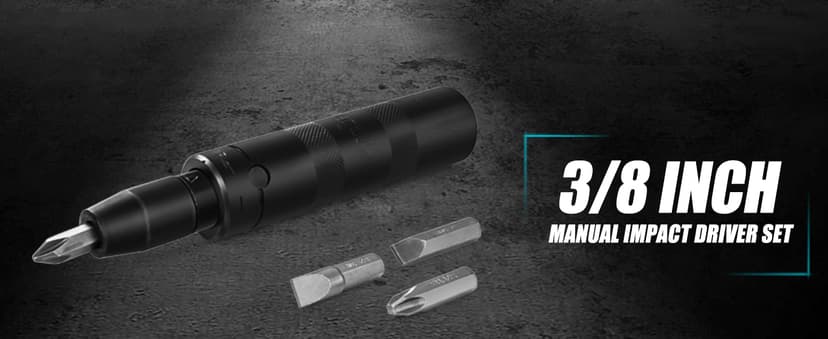 DURATECH 3/8 Inch Drive Manual Impact Driver, Reversible Hand Screwdriver Set, with S2 Steel Bits, 5-Piece, for Tighten/Rusted Fasteners, Organized in Storage Case