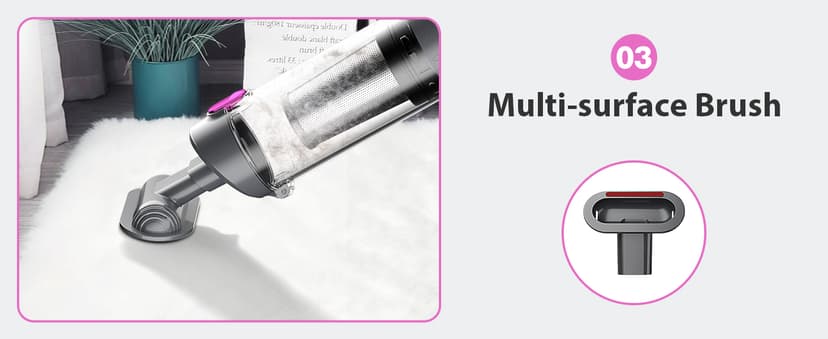 Handheld Vacuum Cordless 25000Pa Car Vacuum 3-in-1 Handheld Vacuum, Includes Smart Display and Charging Base Hand Vac Cordless Rechargeable One-Touch Empty for Home/Pet/Car (Violet)