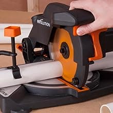 Evolution Power Tools R210CMS Compound Miter Saw, 8-1/4" Multi-Material Cutting TCT Blade Included Cuts Wood Metal Plastic & More, 45° - 45° Degree Miter & 45˚ Degree Bevel Angles, 1200W, 8-1/4"