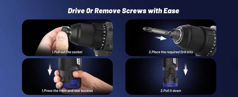 12V Cordless Drill and Impact Driver Power Tool Kits Combinados with 2 Batteries and Fast Charger (3/8"Drill & 1/4"Hex Impact Driver) for Home Installation,DIY tools