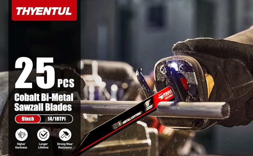 25 Pack,9 inch,14/18 TPI,Reciprocating Saw Blade Set,M42 Teeth with Cobalt Bi-Metal Blades, for Automatic Dismantling Sawzall Blades for 1/16-5/16 Medium Metals