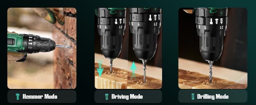 KIMO Hammer Drill - 20V 2X Battery Hammer Drill Cordless Drill Set, 350 In-lb Torque, 3/8" Keyless Chuck, 1350 RPM, 21+3 Position,14pcs Drill/Driver Bits, Power Drill Drivers for Concrete Brick Wall