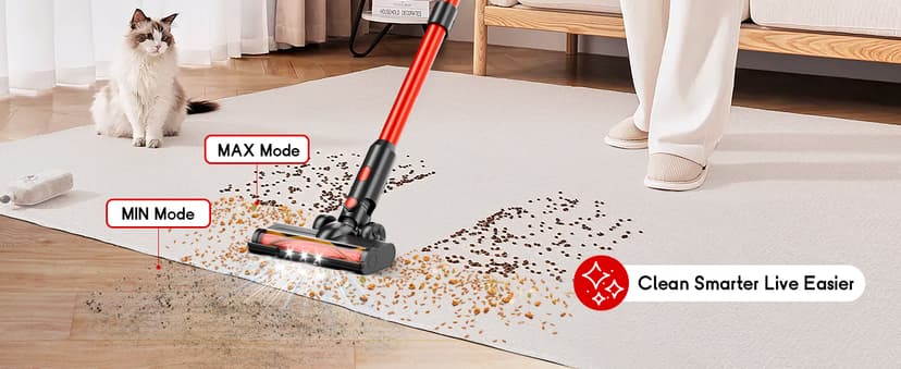 Cordless Vacuum Cleaner - Lightweight, 35Kpa Home Stick Vacuum, Smart Display & Removable Battery, Up to 45 Mins, 8 in 1 Portable Handhled Vacuum, Wall Mount Charging for Hardfloor, Carpet Red