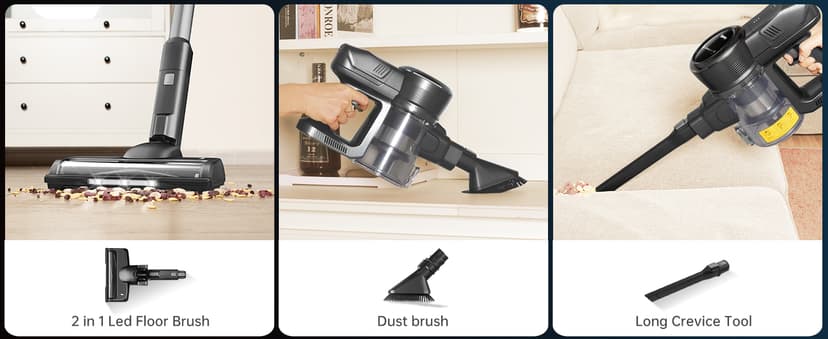 FABULETTA Cordless Vacuum Cleaner, 35Kpa Vacuum Cleaners for Home, Max 50 Mins Runtime, Self-Standing Design, 5-Layer Filtration System, Anti-Tangle Brush, LED Display, Lightweight