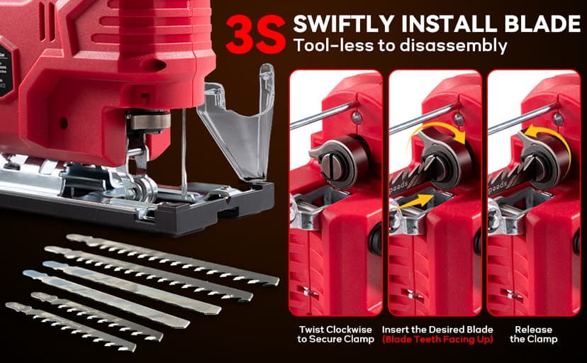 Cordless Jig Saw for Milwaukee M18 Battery, 7 Speed Variable Up to 3200RPM, LED Light, 45° Bevel Cuts, 3 Orbital Motions, with Jig Saw Blade for Straight/Curve/Circle Cutting(Battery Not Include)