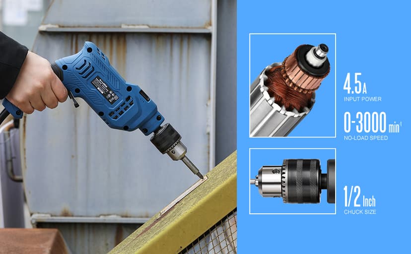 Hammer Drill, 4.5A 1/2 Corded Hammer Kit, 0-3000RPM Variable Speed Impact Drill with 105pcs Drill Bit Set, Carrying Case Included