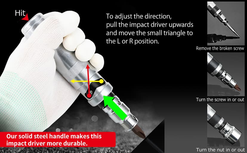 AKM 1/2" Hand Manual Reversible Impact Driver Set Extractor-12 PCS Impact Screwdriver S2 Steel Much More Durable Disengage Rusted Fasteners or Frozen Bolts