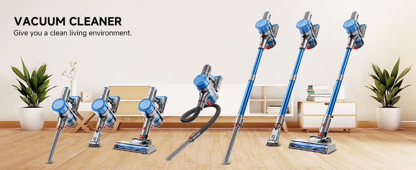 Cordless Vacuum Cleaner for Home, Powerful Stick Vacuum Cleaner with Rechargeable Battery, 6 in 1 Lightweight Handheld Vacuum, 45 Mins Runtime Cordless Vacuum for Hardfloor & Carpets Pet Hair,Blue