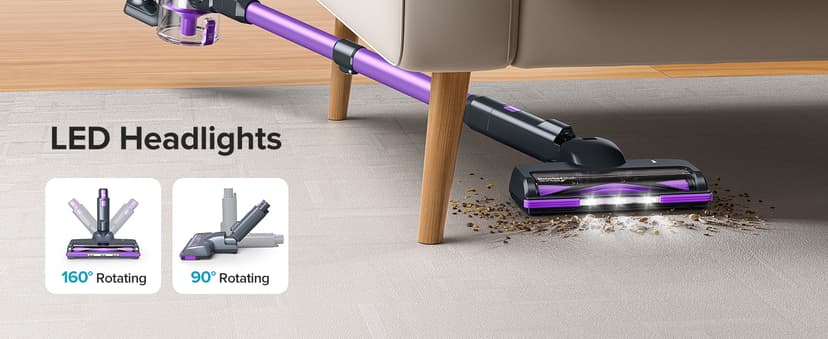 Lubluelu Cordless Vacuum Cleaner, Stick Vacuum Cordless Rechargeable with Lightweight 235W Brushless Motor, Self-Standing and Handheld Design for Carpet, Hard Floor and Pet Hair (Purple)