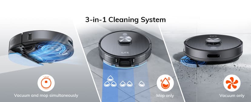 ILIFE T20s Self-Emptying Robot Vacuum and Mop Combo, 5000Pa Suction, 70-Day Capacity, LiDAR Navigation, 260mins Runtime, App/Alexa Control, Robotic Vacuum Cleaner for Hard Floors, Carpets and Pet Hair