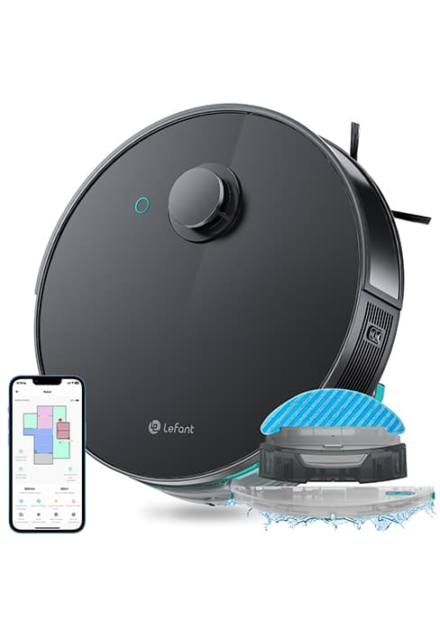 Lefant M320 Robot Vacuum Cleaner, Carpet Detection, 6,000 Pa Suction, Low Noise, 800ml Visible Dustbin, 210 Mins Runtime, Self-Charging, Works with Alexa, Ideal for Hard Floor, Pet Hair, Black