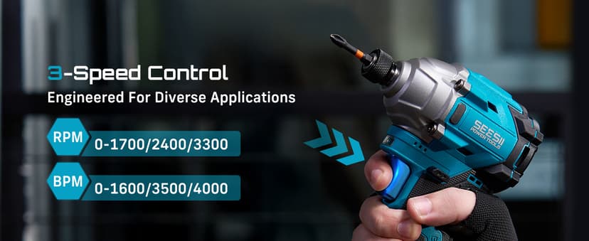 SEESII 16.8V Impact Driver Kit, 1/4" Hex Cordless Impact Driver Set & 2×2.0Ah Batteries, 150N.m Max Torque(1327 In-lbs) Brushless Power Impact Driver w/ 16Pcs Drill Bits, 0-3300RPM Variable Speed