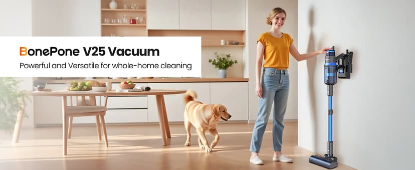 V25 Cordless Vacuum Cleaner, 680W 60Kpa Powerful Stick Vacuum with Dust Sensor, Digital Display, 4000mAh Rechargeable Battery up to 60Mins, Versatile for Pet Hair, Floor, Carpet (Sapphire)