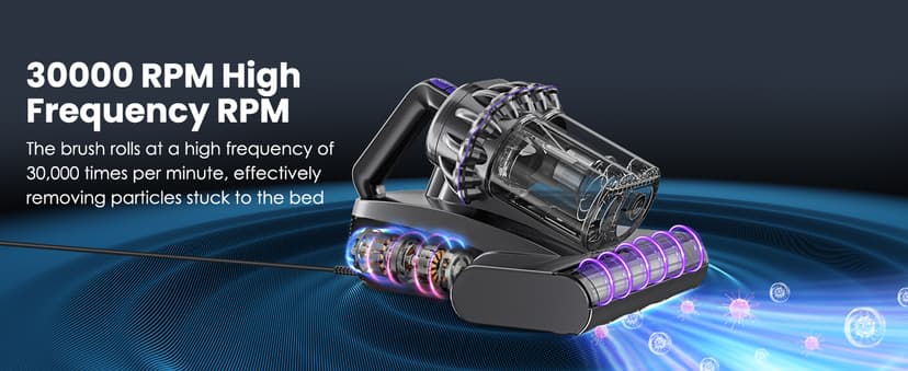 Mattress Vacuum Cleaner, 16Kpa Bed Vacuum Vleaner 253.7nm UV-C Light, 145°F Heat, HEPA Filter & Ultrasonic, Versatile Handheld Vacuums for Bed, Sofa, Couch, Crib (Corded,600W)