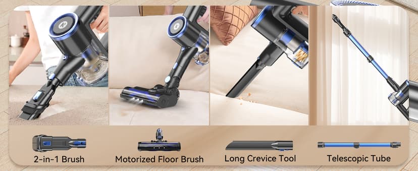 NADALY Cordless Vacuum Cleaner, Stick Vacuum with 3 Powerful Suction Modes, Max 45 Mins Runtime, Anti-Tangle Vacuum Cleaner for Home, 8-in-1 Rechargeable Vacuum for Carpet, Pet Hair, Hard Floors