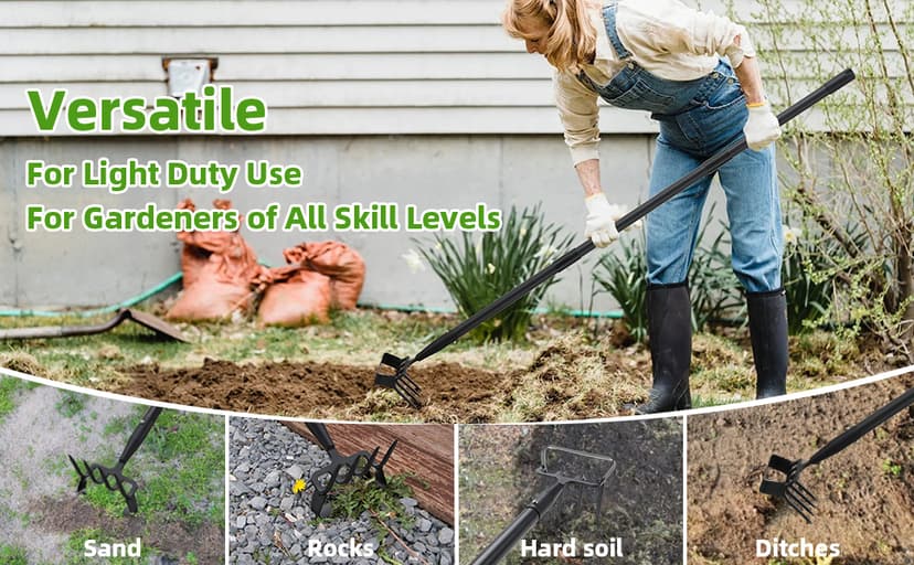 Weeding Hoe Garden Tool, 2 in 1 Stirrup Hoe and Cultivator with 62 inch Adjustable Long Handle, Heavy Duty Metal Garden Action Scuffle Hoes for Efficient Weeding Soil Aeration Small Weeder Tool