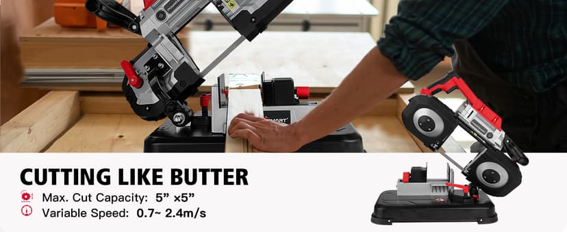 PowerSmart Portable Band Saw with Removable Alloy Steel Base, 10Amp 1100W Motor 5-Inch Deep Cut Bandsaw for Metal