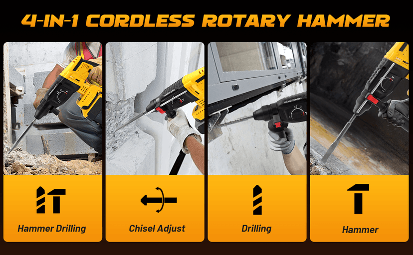 Cordless SDS Hammer Drill for Dewalt 20V MAX Battery, Brushless Rotary Hammer Drill with Safety Clutch for Concrete/Masonry (No Battery)