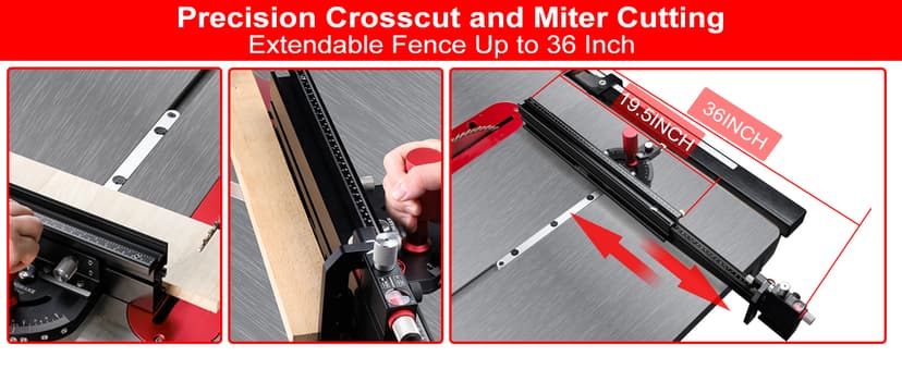 Table Saw Miter Gauge with Micro Adjustable Flip Stop and Extendable Fence and Quick Angle Stop for Table Saw Band Saw Router Table Fit 3/8 x 3/4" T Slot for Woodworking Crosscut, Miter Cut