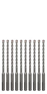 10-Pack 1/4 Inch x 6 Inch SDS Plus Rotary Hammer Drill Bits, Carbide Tipped for Brick, Stone and Concrete (1/4” x 4" x 6")