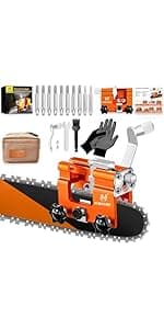 Chainsaw Sharpener Jig Kit, Portable Chainsaw Sharpening Tool with Burr Grinding Stone & Cleaning Brush, Manual Chain Saw Blade Sharpener Attachment for Chain/Electric Saw, Lumberjack, Garden Worker