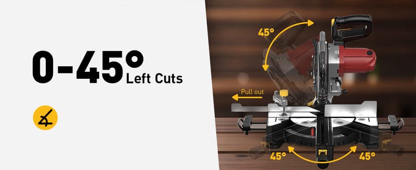 10-inch Sliding Compound Miter Saw, 5000RPM, 15 Amp, Single Bevel 0-45° with Extension Table, 36T Blade, Power Saw for Metal, Plastic, Wood, Laminates