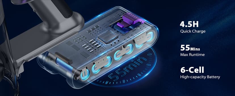 S3 Cordless Vacuum Cleaner, 45kPa Powerful Suction Vacuum Cleaners for Home, 55-Min Runtime Rechargeable Stick Vacuum, Self-Standing, for Pet Hair Carpet Hard Floor, LED Display