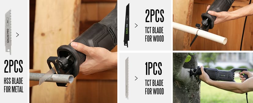 GALAX PRO 120V Reciprocating Saw, 6.0 Amp Variable Speed Corded Reciprocating Saw with1-1/8" Stroke Length, 2800RPM and 6" Max for Wood, Metal, PVC Pipe Cutting