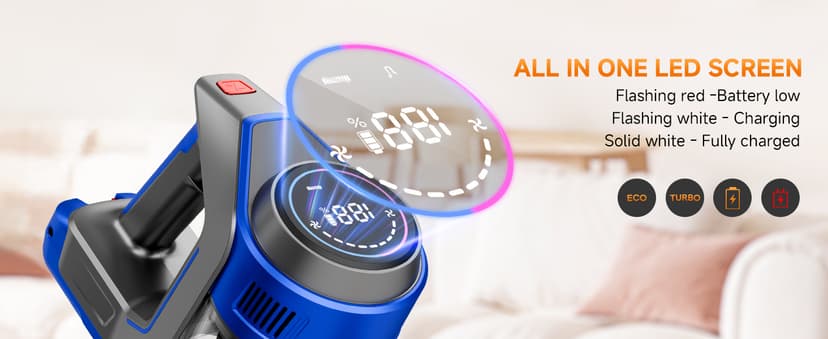 Cordless Vacuum Cleaner for Home - Powerful, 45Kpa Stick Vacuums Lightweight with Detachable Battery Display, Max 45Mins Runtime, 8 in 1 Handheld Vacuum for Hardfloor & Carpets Pet Hair