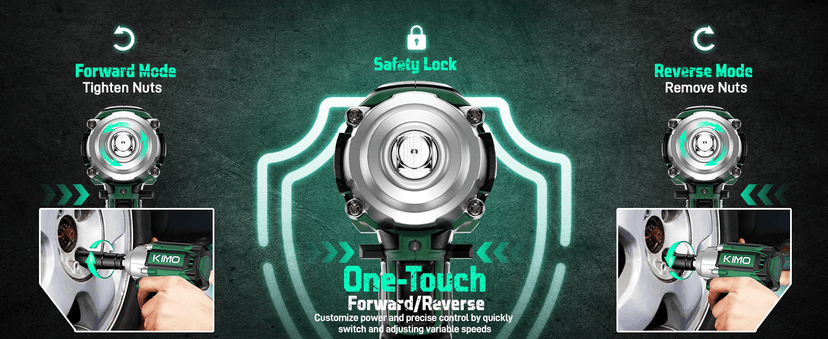 KIMO Impact Wrench 1/2, Max Torque 406ft-lbs (550N.m) & 3000RPM /Premium Brake Stop, 9-Piece Drill & Serewdriver Set, 4 Sockets, Cordless Impact Wrench with 4000mAh Battery, Impact Driver for CarTires