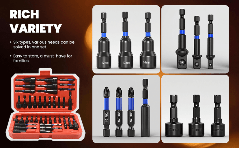 39-Piece Magnetic Nut Driver Set, Includes Metric & SAE Impact Driver Bit Set, Bit Extension & Drill Bit Adapter | 1/4" Hex Shank | Cr-V Steel, Screwdriver Bits, Bit Holder, Slotting Tool Box