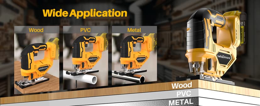 Jig saw compatible with Dewalt 20V Battery (Battery not Included) Cordless Jigsaw with LED Work Light, 0°- 45° Bevel Cuts, 3 Orbital Settings for Straight/Curve/Bevel/Circle Cutting