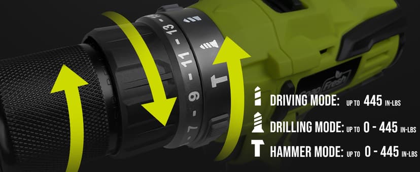 SnapFresh 20V Cordless Impact Drill-1/2" Power Drill/Driver Set,445in-lbs Torque Max,2 Variable Speeds, 43Pcs Bits w/case,2.0Ah Battery & Fast Charger Included, Power Tools