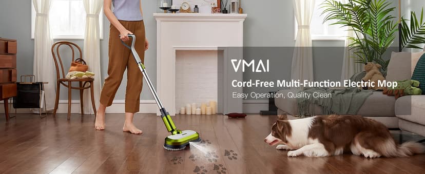 Cordless Electric Mop, Electric Spin Mop with LED Headlight and Water Spray, Up to 60 mins Powerful Floor Cleaner with 300ml Water Tank & Detachable Battery, Super Quiet Cleaning & Waxing