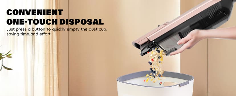 Cordless Handheld Vacuum, Lightweight Portable Hand Vacuum Cleaner with LED Light,Rechargeable Hand Held Vacuum with Charging Dock, Powerful Suction for Office, Home,Car, Rose Gold