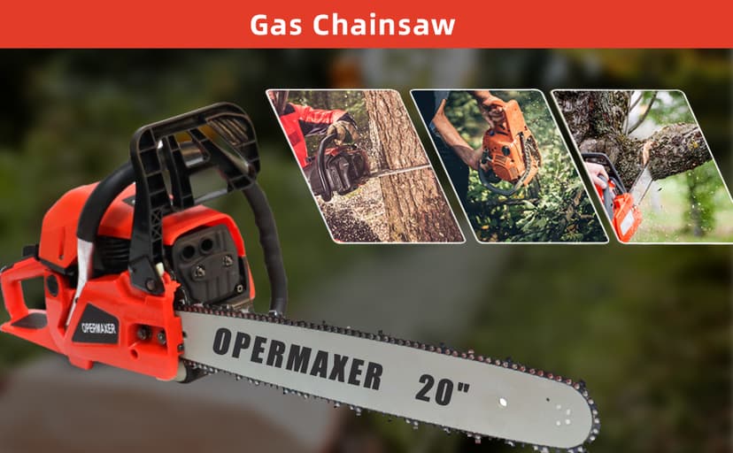 58CC 20 Inch 2-Cycle Gas Powered Chainsaw, 12500r/min 3.8 HP Chainsaw Gas Powered, Low Kickback, Anti-Vibration, Protective Design for Tree Wood Cutting(Red)