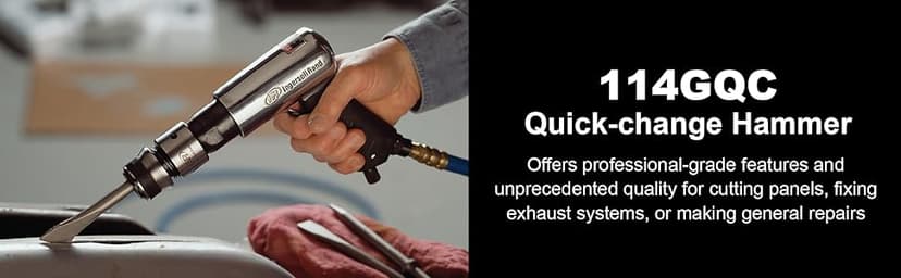 Ingersoll Rand 114GQC Air Hammer - 3 PC Chisel Set with Tapered Punch, Panel Cutter, Flat Chisel, 2-5/8 Inch stroke, 3500 BPM, Lightweight, Compact, Gray