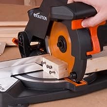 Evolution Power Tools R210CMS Compound Miter Saw, 8-1/4" Multi-Material Cutting TCT Blade Included Cuts Wood Metal Plastic & More, 45° - 45° Degree Miter & 45˚ Degree Bevel Angles, 1200W, 8-1/4"