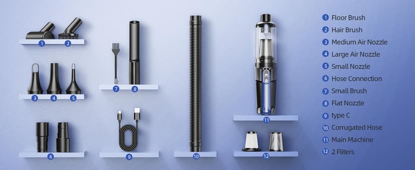 Car Vacuum Portable Cordless, 18000Pa 2 in 1 Cleaner&Air Duster, 130W Brushless Motor Handheld Vacuum Cordless with 7800mAh Battery, LED Light, Multi-Nozzles for Car, Home, Office, Pet