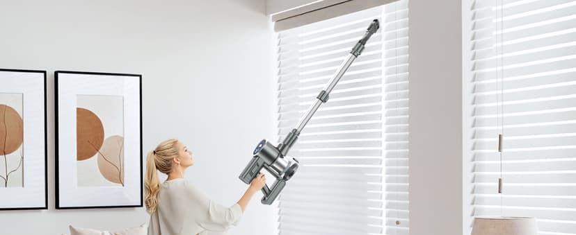 Cordless Vacuum Cleaner, 350W 35KPA 100Mins Runtime Powerful Stick Vacuum for home with Self-Standing, Touch Screen, Rechargeable Handheld Vacuum for Home/Pet Hair/Carpets/Hard Floors(2 Batteries)